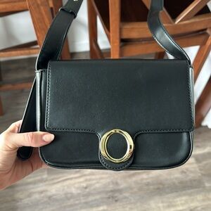 French Connection black leather adjustable shoulder bag